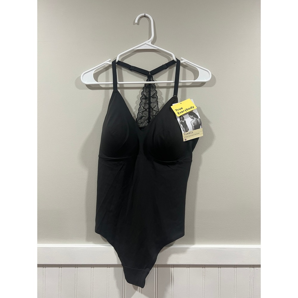 V-Neck Racerback Bodysuit Lace Black Women Size XL NWT